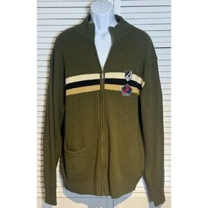 Kangol Men’s Green XL Full Zip Wool Blend Patches Sweater Preppy Retro 90s